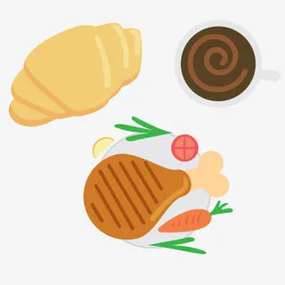 扁平鸡腿面包咖啡食物矢量图免抠