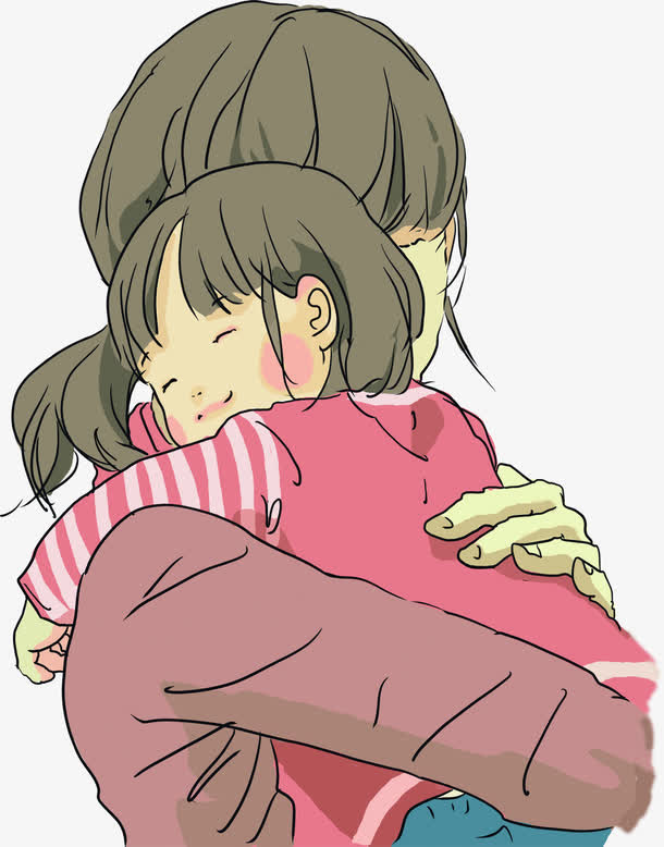 手绘温馨拥抱母女免抠