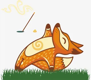 矢量手绘卡通狐狸烧香拜佛素材免抠