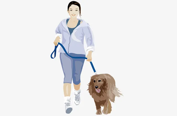 卡通人物遛狗免抠
