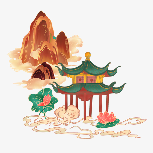 新式宫廷笔山水免抠