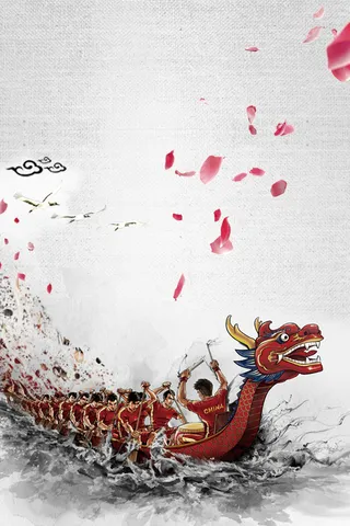 彩色创意龙舟舞动节日端午花瓣背景素材高清