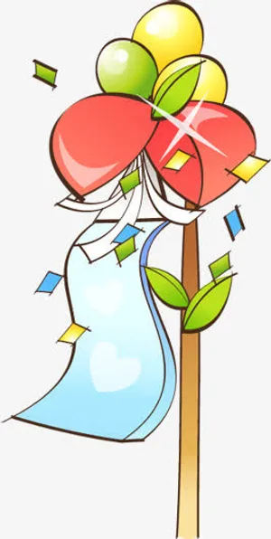 春天彩色信封漫画免抠