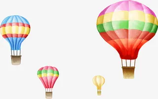 手绘卡通红蓝热气球免抠
