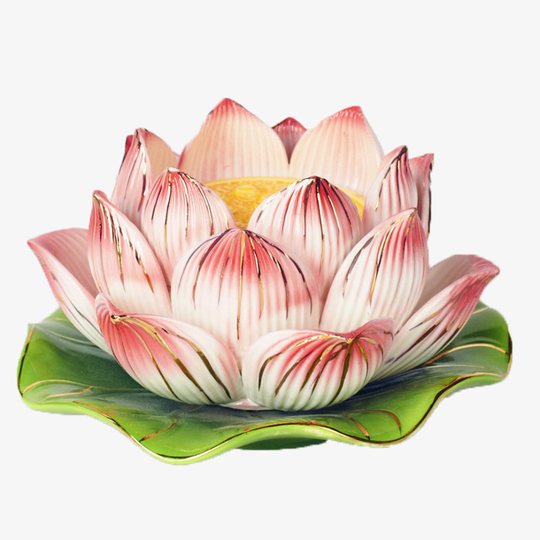 描金边的莲花造型底座免抠
