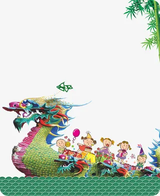 儿童划龙舟卡通人物免抠