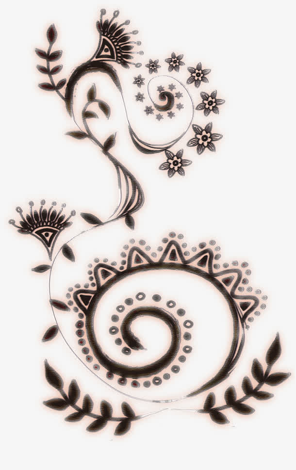 手绘黑色光效花朵树叶免抠