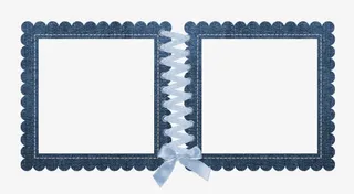 蓝色创意复古牛仔蝴蝶结边框免抠