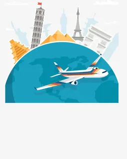 坐着飞机环游世界免抠