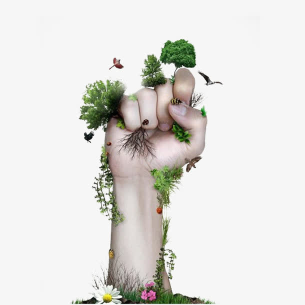 长满植物的手掌免抠