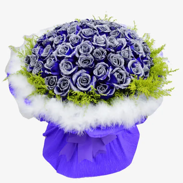 蓝色玫瑰绿叶免抠