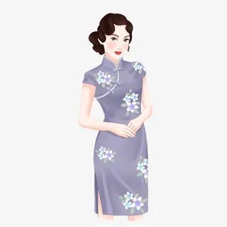 国民卡通手绘动漫旗袍女子免抠