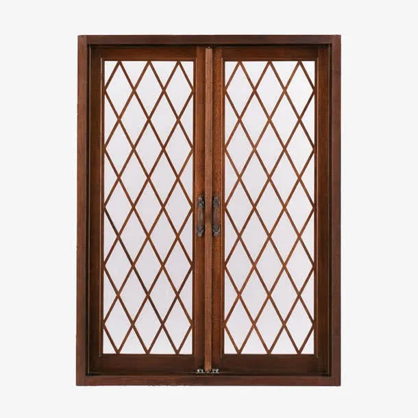 褐色网格木条窗户免抠