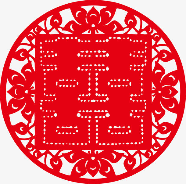 红色圆形囍字贴花图免抠