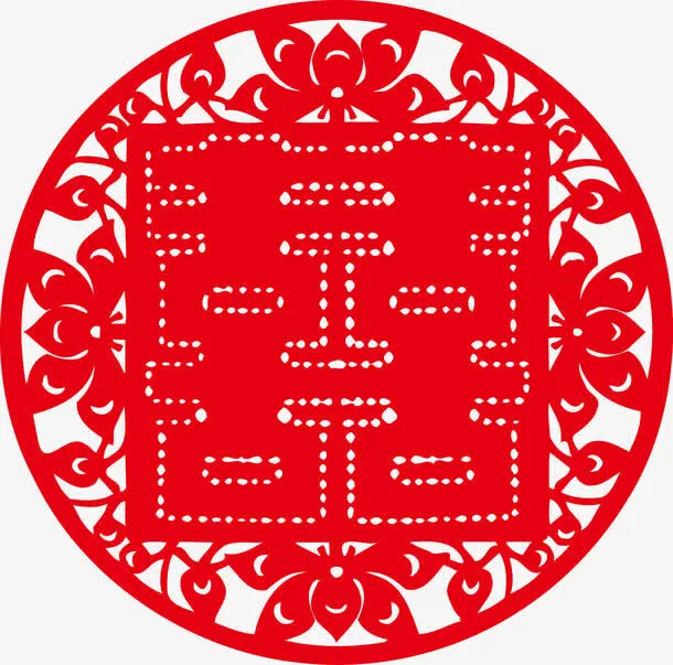 红色圆形囍字贴花图免抠