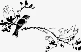 黑色树枝上的小鸟免抠