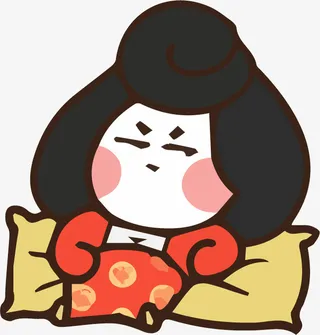 手绘卡通Q版唐代仕女躺着免抠免抠