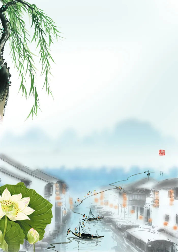 中式淡雅水墨画清明节背景素材高清