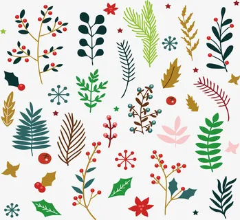 浪漫冬天彩色树枝花纹免抠