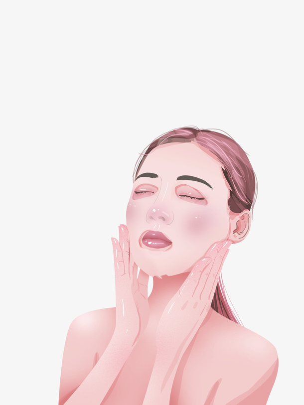 手绘美女敷面膜免扣元素免抠