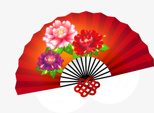 手绘富贵花开红色扇子免抠