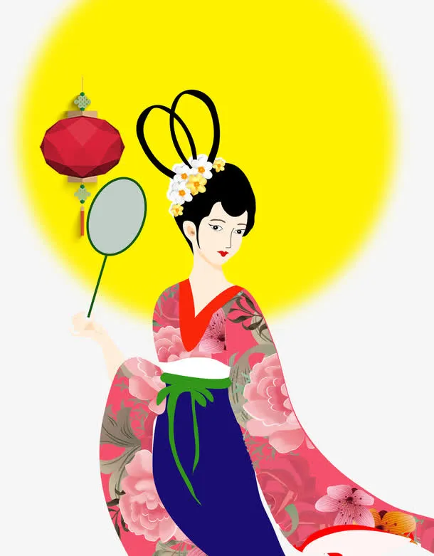 中秋节装饰卡通手绘嫦娥免抠