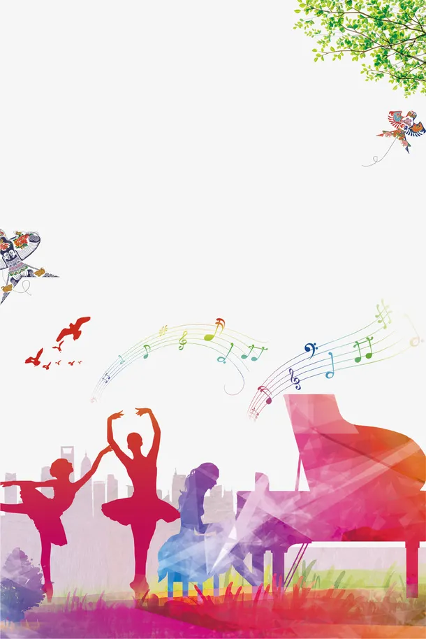 清新彩绘创意人物舞蹈音乐背景