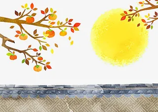 手绘月亮青瓦白墙免抠