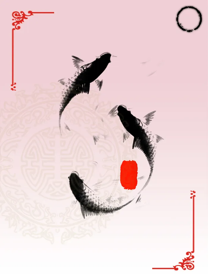中国风水墨鲤鱼戏水背景素材高清