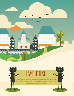 扁平化卡通动物蓝天白云海报免抠