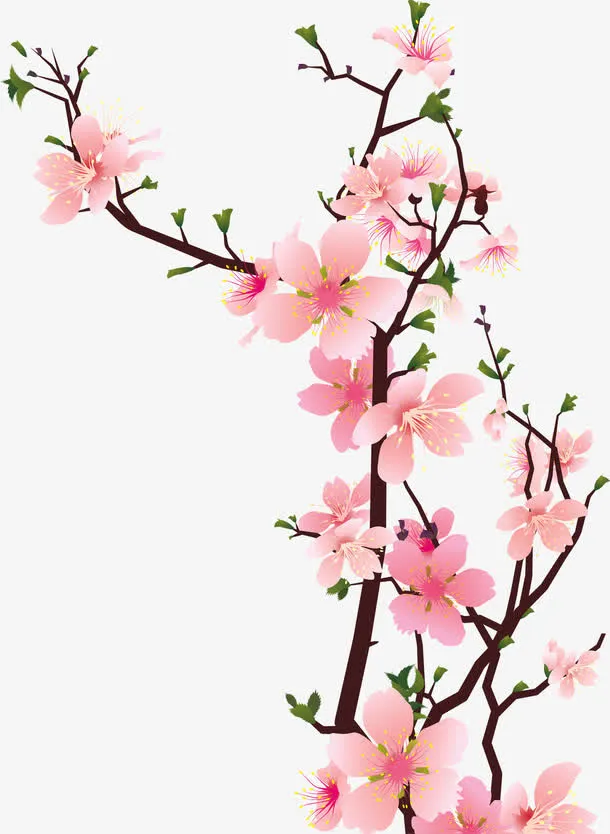 手绘创意合成粉红色的桃花免抠