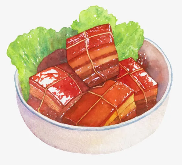 手绘中国菜荤菜红烧肉免抠