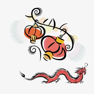 手绘卡通春节灯笼素材免抠
