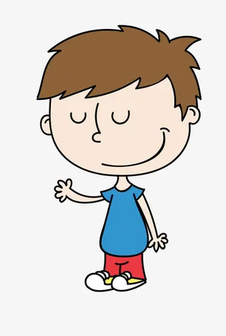 矢量卡通闭眼挥手男孩免抠