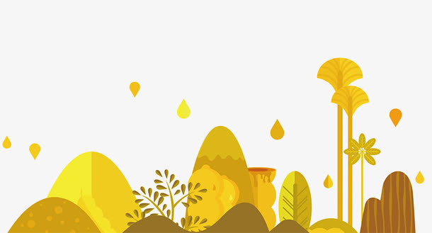 植物黄色卡通树叶山峰造型免抠