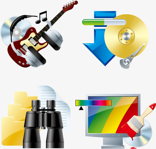 音乐下载查找色彩矢量图标免抠