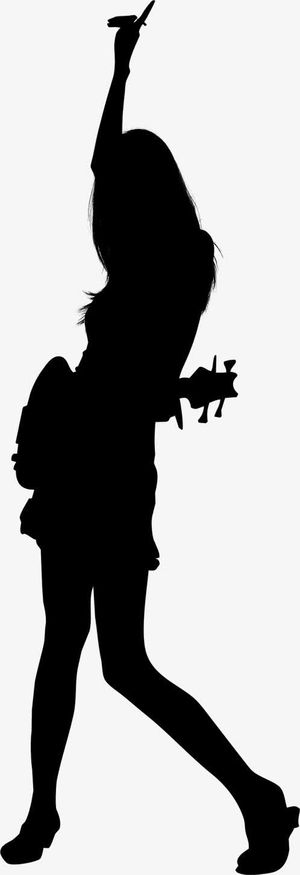 黑色弹吉他的女孩剪影中秋免抠