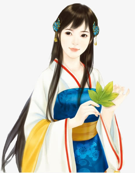 立绘古风手持绿叶女子免抠