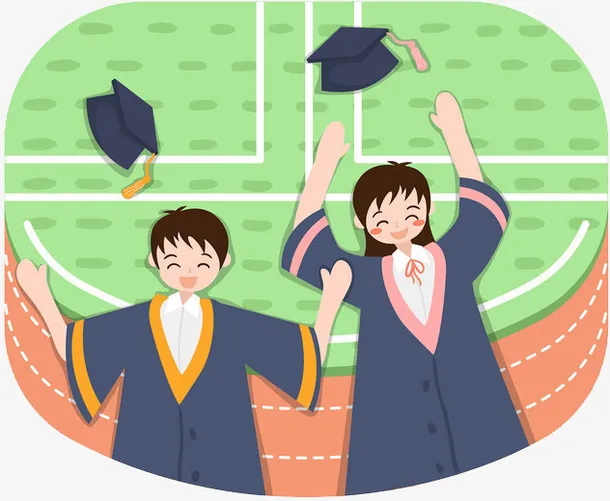 绿色毕业季学生躺草坪免抠