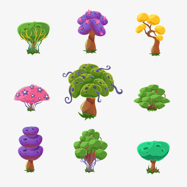 卡通彩色的树免抠