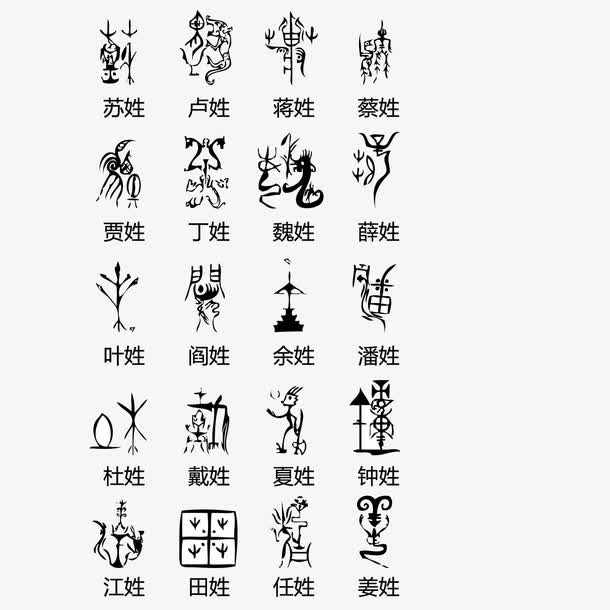 黑色甲骨文字体百家姓免抠