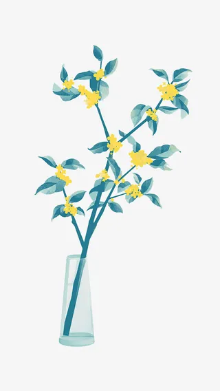 卡通手绘桂花枝条免抠