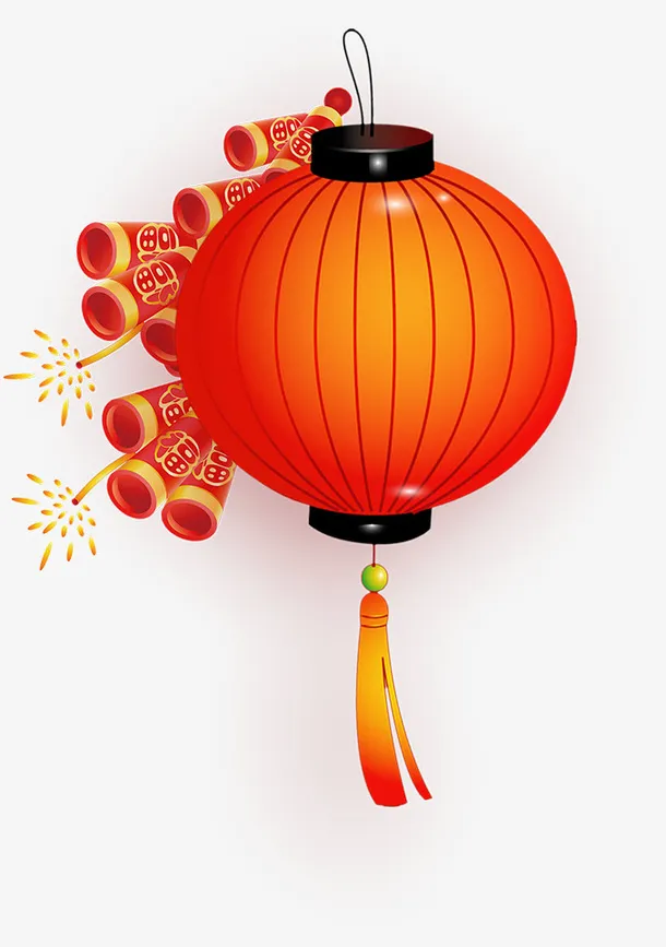 红色喜庆灯笼鞭炮免抠