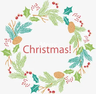 小清新圣诞树枝花环免抠