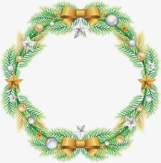 精美松树枝星星圣诞花环免抠