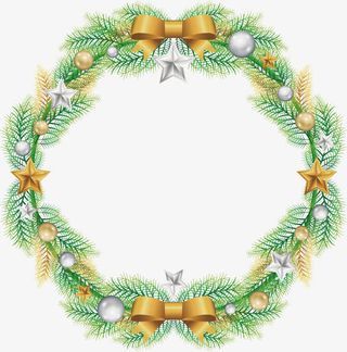 精美松树枝星星圣诞花环免抠