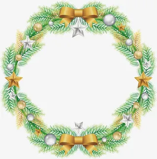 精美松树枝星星圣诞花环免抠