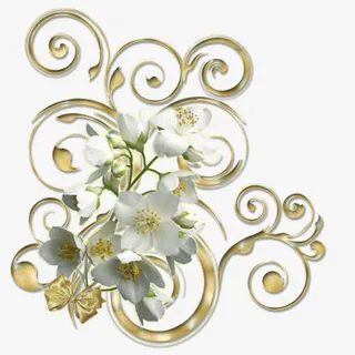 白色鲜花金色花藤免抠