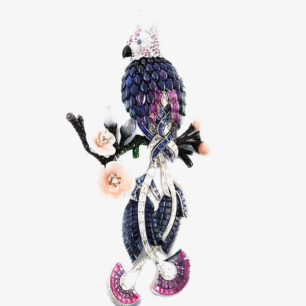 花鸟蓝宝胸针免抠