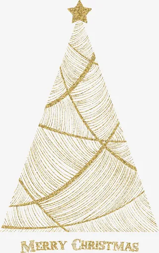 金色线条创意圣诞树免抠